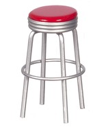 Dollhouse Miniature - 1950&#39;s Metal Stool Style Furniture - Red Top - £10.21 GBP