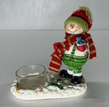 Snowman Resin Tea Light Candle Holder Birdhouse &amp; Bird Knit Scarf/Hat - £6.16 GBP