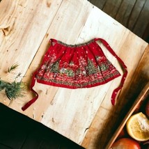 Vintage Christmas Red Half Apron w/Animals and Christmas Trees Holly Dno... - £21.68 GBP