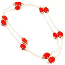 Red Coral Gemstone Handmade Christmas Gift Necklace Jewelry 36&quot; SA 6602 - £6.26 GBP