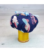 Vintage Handmade 4&quot; Pincushion Mushroom Shape Spool of Thread Base Blue ... - $19.39