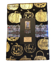 Halloween Curious Fabric Tablecloth 60x84&quot; Metallic Gold Pumpkins Cynthia Rowley - £32.36 GBP