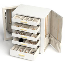 Jewelry Box with Mirror, 9 Tier Large Leather Jewelry Case with 9 Drawer... - $575.96