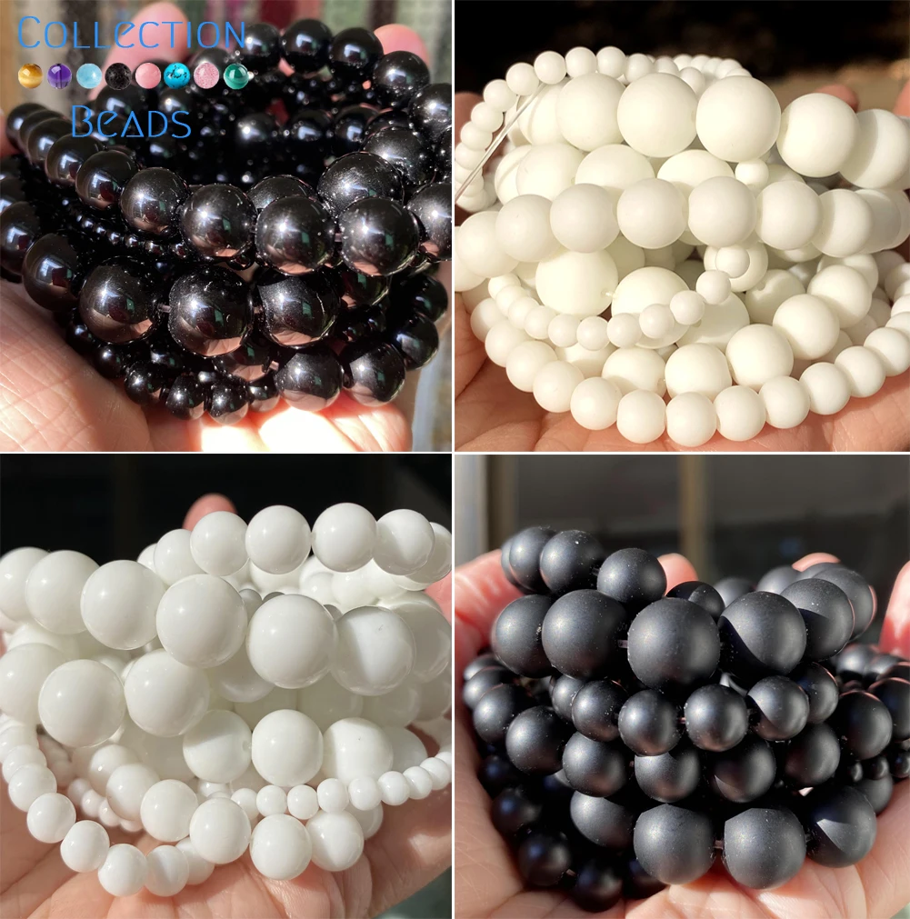 Natural Stone Beads 4/6/8/10/12mm White Black Dull Polish Matte Onyx Agates - £5.48 GBP+