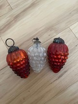 Antique VTG Kugel Clear Red Set Glass Christmas Ornament Grape Cluster Brass - £100.41 GBP