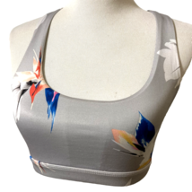 Forever 21 Sports Bra Sz S Gray Tropical Flower Racerback Lined Form Fitting  - £11.09 GBP