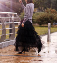 Black Tiered Tulle Maxi Skirt Women Custom Plus Size Layered Tulle Skirt image 2