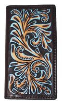 Men's Western Antique Turquoise Floral Tooled Brown Rodeo Wallet 18RTW13R - $44.54