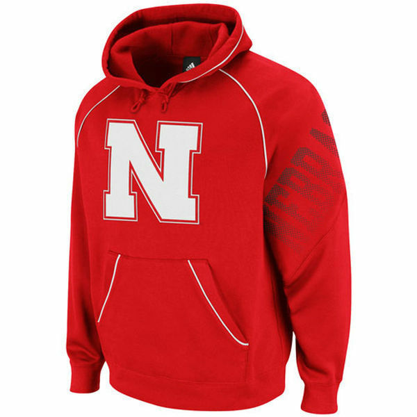 Primary image for NWT New Nebraska Cornhuskers adidas Red Hoops Hooded Size Small Sweatshirt