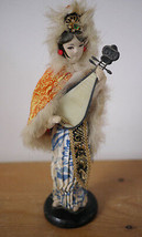 Vintage Japanese Chinese Asian Souvenir Doll Fur &amp; Fabric Handmade Folk Art 10&quot; - £13.62 GBP