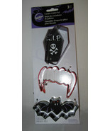 Wilton Cookie Cutter Cutters Metal Set Lot of 3 Halloween Bat Teeth Tomb... - £10.25 GBP