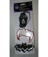 Wilton Cookie Cutter Cutters Metal Set Lot of 3 Halloween Bat Teeth Tomb... - $19.41