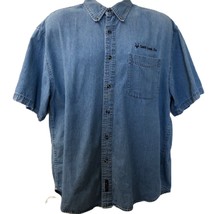 Vintage St. Louis Zoo Men&#39;s Blue Denim Casual Short Sleeve Shirt XL Collared - £30.59 GBP