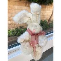 Boyds Bears Cute White Furry Bunny Rabbit with Pink Ribbon Jointed Collectible - $10.95