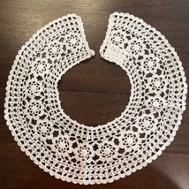 Vintage Cotton Crocheted Floral Handmade Collar Round White Button Closure - £10.04 GBP