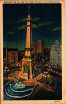 Soldiers and Sailors Monument Night View Circle Indianapolis IN Postcard C6 - £2.28 GBP
