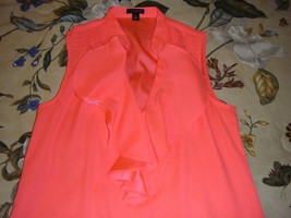 ANN TAYLOR LOFT  Hot Pink Ruffled Front Sleeveless Blouse Top Sz XS #9052 - $11.25