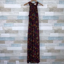 Everly Floral Halter Maxi Dress Burgundy Red Yellow Pleated Casual Women... - $19.79