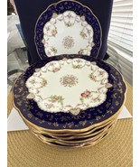 Antique English porcelain Coalport Cake/Dessert plate with 8 Cobalt Blue... - $5,434.86 MXN
