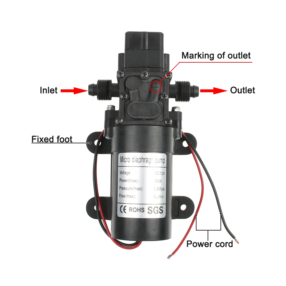 House Home DC 12V 60W 5L/min Agricultural Electric Water Pump Black Micro High P - £39.84 GBP