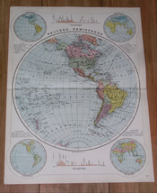 1891 Antique Map Of Western Hemisphere Globe America Canada Caribb EAN Pacific - $28.54