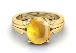 Natural Oval Cut 5Ct Yellow Sapphire 925 Sterling Silver 14K Gold Plated Ring - £51.73 GBP