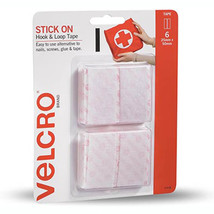 Velcro Stick On Hook &amp; Loop Tape 6pk 25x50mm (White) - £13.01 GBP