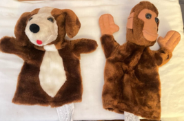 2 Hand Puppet Mighty Star Plush Stuffed MONKEY &amp; DOG - $18.53