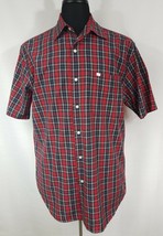 Nautica Soft Cotton Sleeve Plaid Casual Dress Shirt Mens Medium Multi-Color Red - £11.54 GBP
