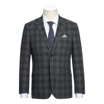 Men RENOIR Suit Two Button Business Formal Slim Fit 294-15 Gray English Plaid image 2