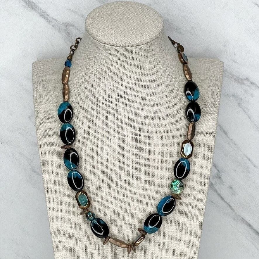 Primary image for Chico's Bronze Tone Blue and Black Beaded Necklace