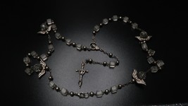 Vintage Silver Clear Square Bead Angel Rosary Necklace 22&quot; - £23.25 GBP
