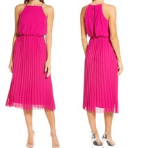 Sam Edelman Halter Spaghetti Strap Pleated Midi Dress Size L Pink - £34.45 GBP