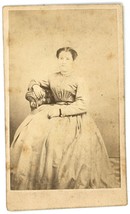 CIRCA 1860&#39;S CDV Featuring Beautiful Woman In Victorian Dress Sitting In Chair - £7.48 GBP