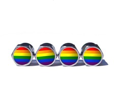 LGBT Rainbow Pride Flag - 6 Color - Tire Valve Stem Caps - Chrome Coated - Set o - £9.58 GBP