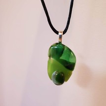 Vintage Art Glass Necklace, Green Fused Glass Pendant, Retro Boho Jewelry - £22.51 GBP