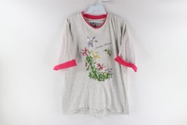 Vtg 90s Streetwear Womens XL Distressed Roll Cuff Hummingbird Flower T-Shirt USA - £26.47 GBP