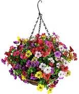 Artificial Hanging Baskets With Flowers By Lardux - 12 Inch Fake Flowers In - £32.21 GBP