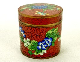 Chinese Cloisonne Enameled Copper Tea Canister, Vintage, Floral Pattern, 3&quot; Tall - £23.37 GBP