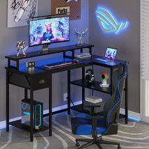 Home Office Computer Desk with Led Gaming Table Writing Gamer Shaped Workstation - £92.71 GBP+