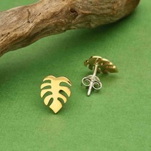 Bronze Monstera Stud Earrings 10x8mm - $322.99 MXN