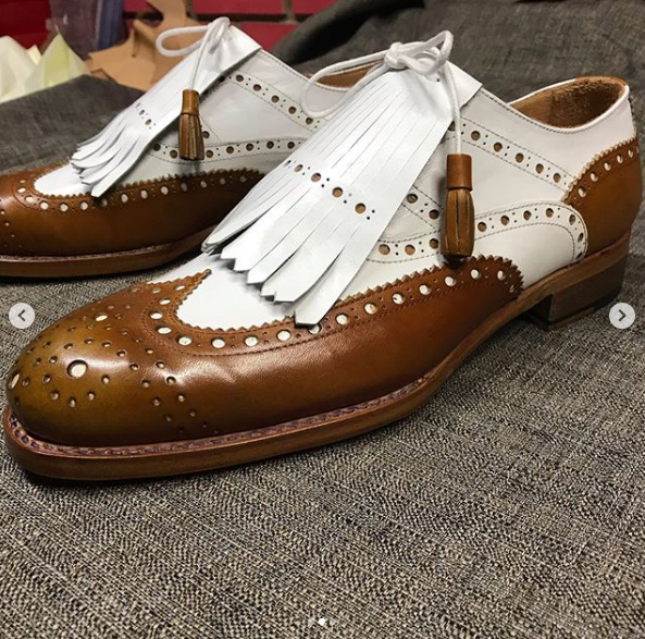 Men's Loafer Tassel Shoes Two Tone Brown White Fringe Brouging Premium Leather