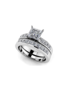 Channel Set Princess Cut Lab Created Diamond Engagement Wedding Silver R... - £58.58 GBP