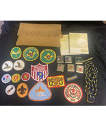 Vintage Lot Of Boy Scout Patches Belt Loops Cord With Storage Bag - $17.69