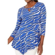 JM Collection Womens L Blue Circular Sonar 3/4 Sleeve Blouse Top NWT C49 - $27.43