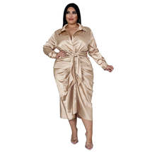 Women Plus Size Satin Long Sleeve Button Down Ruched Bodycon Party Cocktail Long - £27.65 GBP