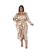 Women Plus Size Satin Long Sleeve Button Down Ruched Bodycon Party Cockt... - £27.97 GBP