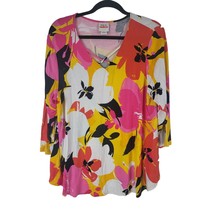 Ruby Rd 3/4 Long Sleeve Top XL Womens V Neck Geometric Multicolor Floral - £16.01 GBP