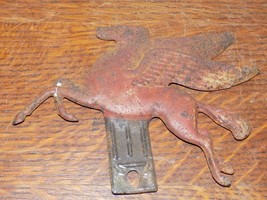 Vintage Mobil Pegasus Embossed Metal License Plate Topper - $84.15