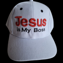 JESUS IS MY BOSS Hat Cap WHITE Embroidered Adjustable One Size Baseball ... - $9.85